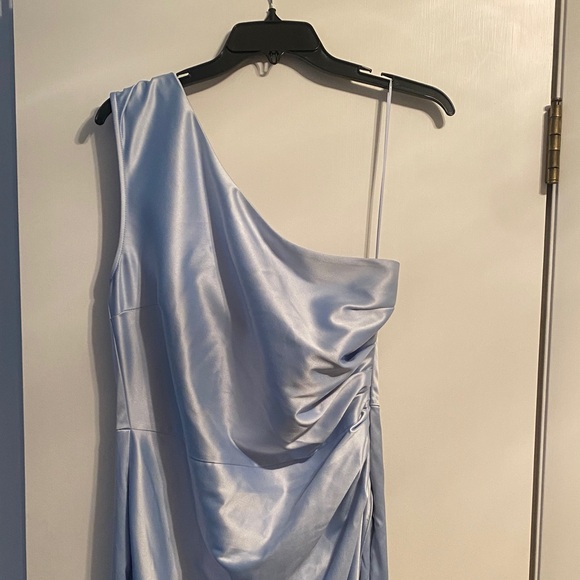 BHLDN Dresses & Skirts - BHLDN Elegant One-Shoulder Satin Dress in Sky Blue